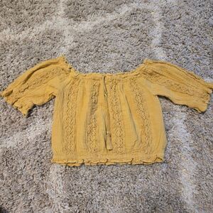American Eagle Outfitters Mustard Off-Shoulder Blouse Women's Size XS